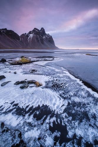 Vestrahorn with frozen beach, Iceland